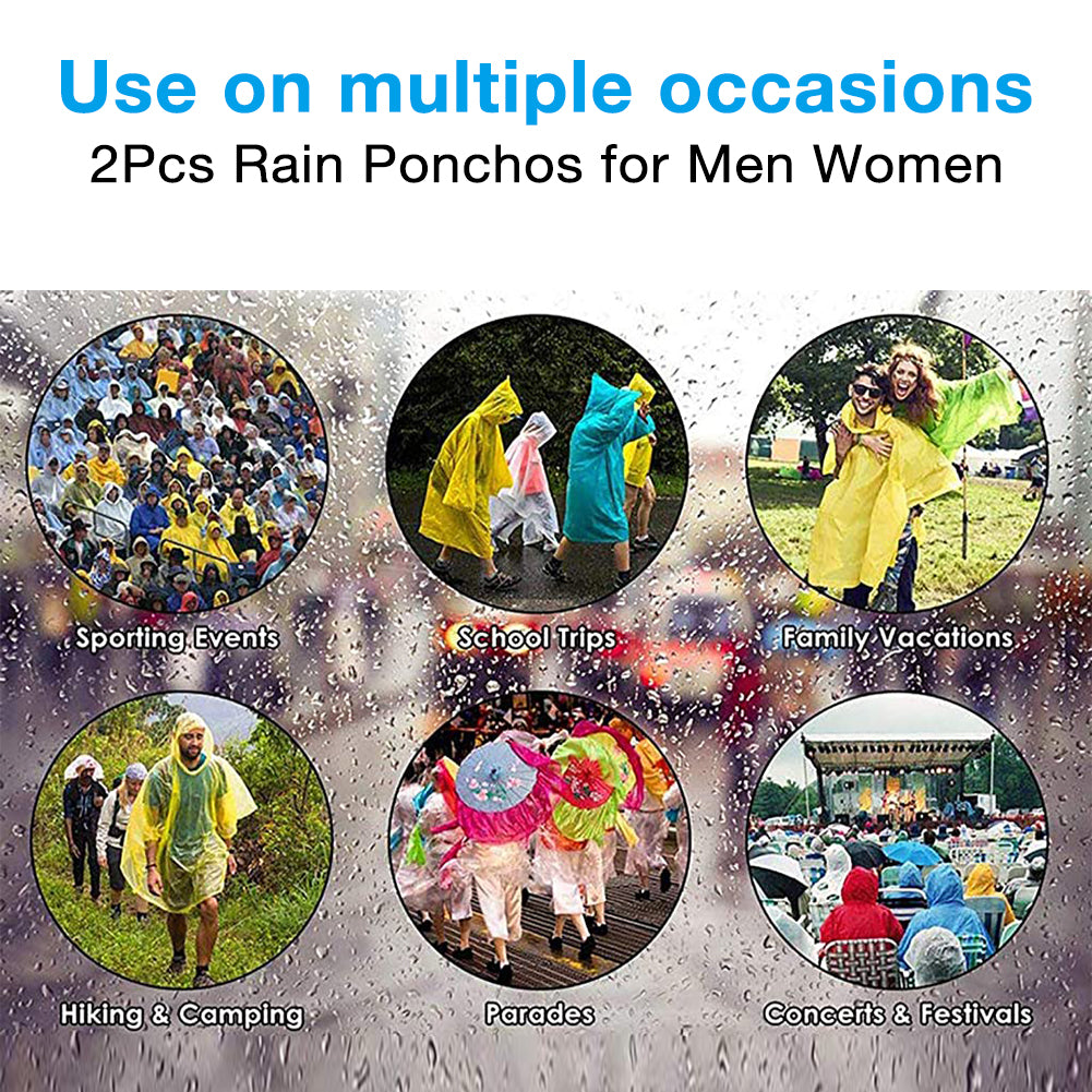 PALAY  2Pcs Rain Ponchos for Men Women, Reusable EVA Raincoats with Hood for Rain Ponchos for Camping, Hiking, Music Festival, Outdoor Activities (Blue)