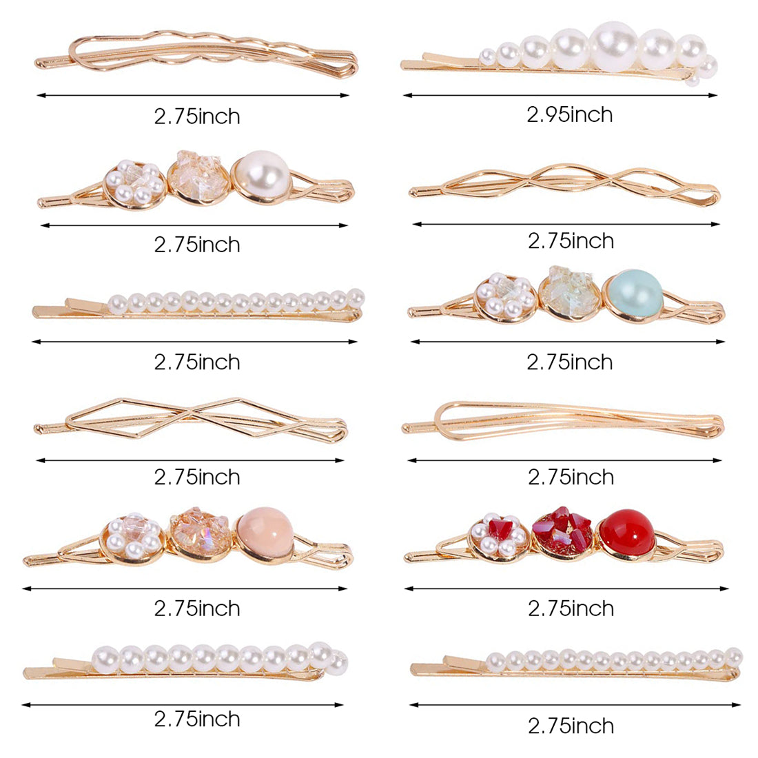 ZIBUYU 12Pcs Pearl Hair Clips - Fashion Pearls Hair Barrettes Sweet Artificial Macaron Acrylic Resin Barrettes Hairpins for Women,Ladies and Girls