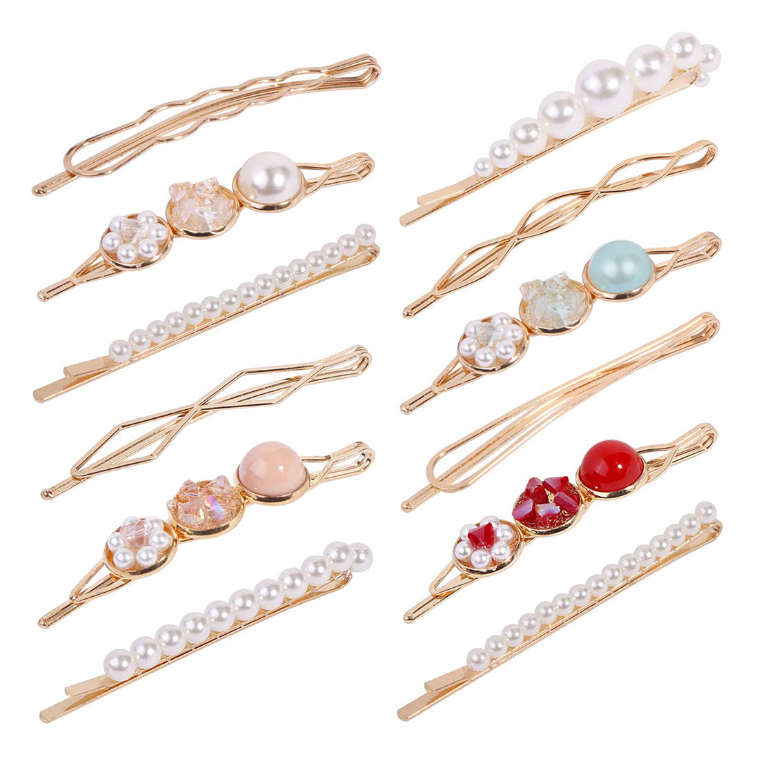 ZIBUYU 12Pcs Pearl Hair Clips - Fashion Pearls Hair Barrettes Sweet Artificial Macaron Acrylic Resin Barrettes Hairpins for Women,Ladies and Girls