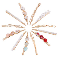 ZIBUYU 12Pcs Pearl Hair Clips - Fashion Pearls Hair Barrettes Sweet Artificial Macaron Acrylic Resin Barrettes Hairpins for Women,Ladies and Girls