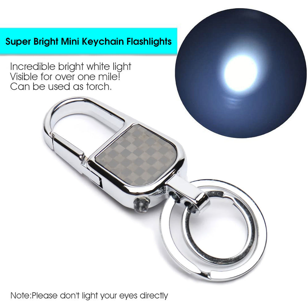 GUSTAVE Key Ring with LED, Ultra Bright Metal LED Keychain, Double Key Ring Spring Buckle Keychain with Gift Box for Home Key Ring for Bike, Silver