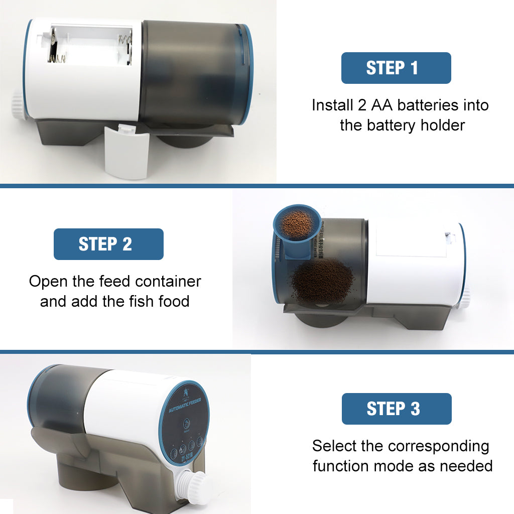 Qpets  Moisture-Proof Acrylonitrile Butadiene Styrene Automatic Fish Feeder Aquarium Tank Fish Food Dispenser with Digital Timer, Suitable for Feeding Pet Fish on Holidays/Travel(Not Included Battery)