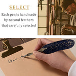 HASTHIP Vintage Carving Feather Pen Set, Glittering Quill Pen Set Antique Calligraphy Writing Dip Pen with Black Ink, 2 Replacement Nibs, Pen Stand Base, Luxury Signature Pen (Blue)