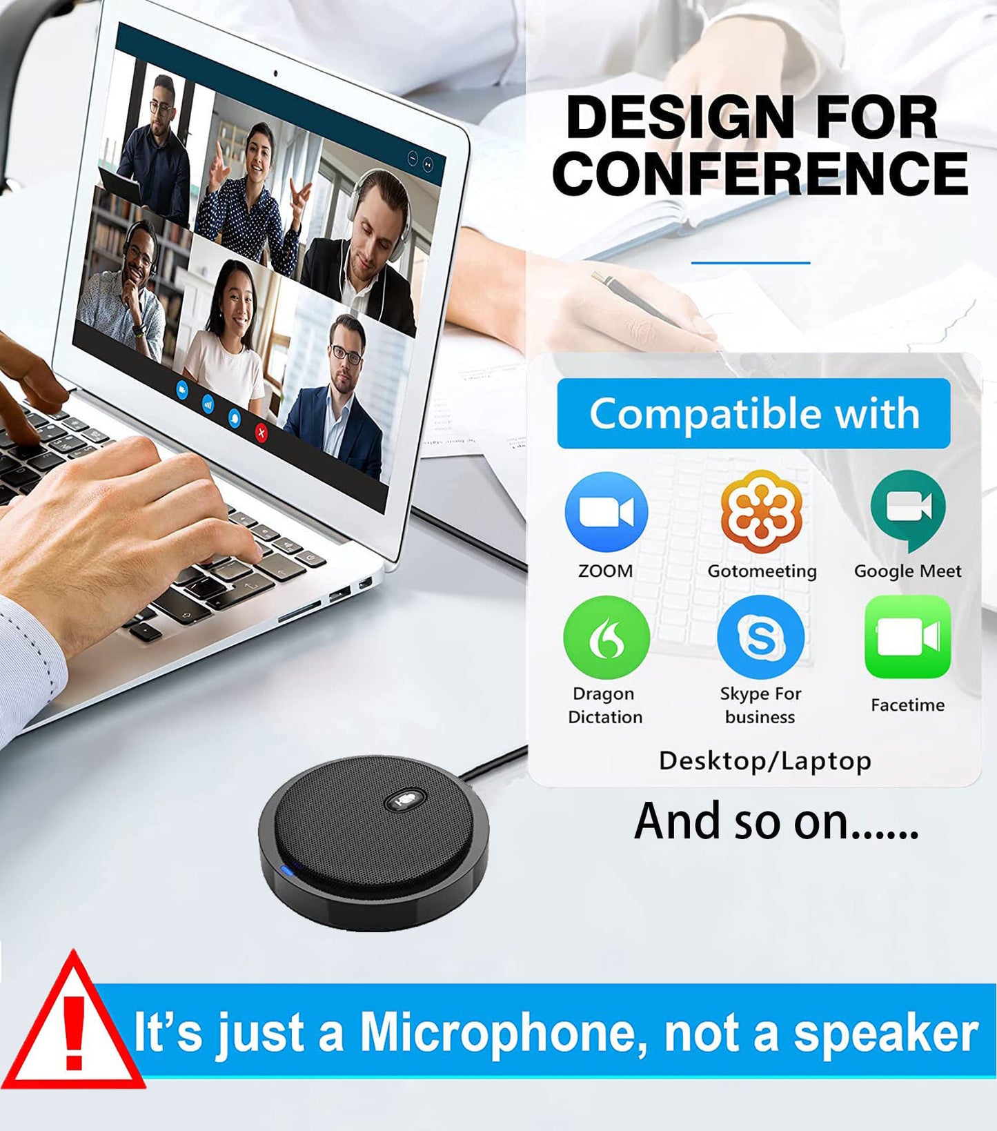 Verilux Conference USB Microphone for PC Laptop, Noise Cancellation Condenser Mic with 360¡ã Omnidirectional, Plug and Play Condenser Microphone with Mute Key, Voice Pickup & Noise Canceling in 3 Meters