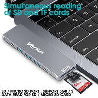 Verilux USB C Hub Adapter,8 in 2 Multiport MacBook Pro USB-C Accessories with 3 USB 3.0 Ports,4K HDMI,TF/SD Card Reader,Thunderbolt 3 Port,USB-C Port,100W PD Port for 13 15 16 inch MacBook