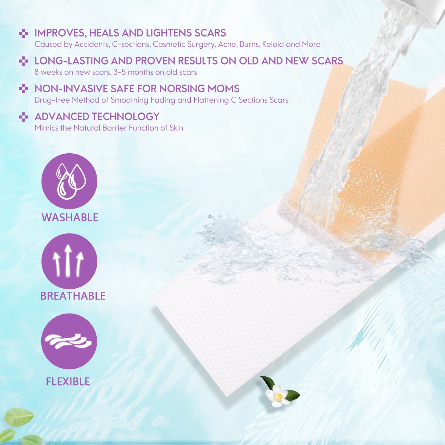 MAYCREATE Scars Removal Sheets Silicone Gel Scars Recovery Sticker Strip Waterproof Improve Scar Constitution Tissue Restore Regeneration 15 * 4cm 4 Sheets