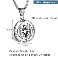 SANNIDHI Titanium Steel Necklace with Pendent for Men,Men Chain Pendent Creative Compass Pendants Jewelry with Gift Packing-Silver