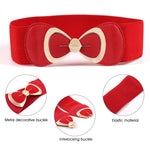 ZIBUYU Women Bowknot Wide Elastic Belt For Dress Vintage Stretchy Belt Interlocking Buckle, Suit for Jumpsuit Blouse Blazer Dress (Red)