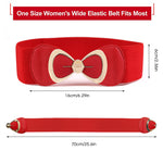 ZIBUYU Women Bowknot Wide Elastic Belt For Dress Vintage Stretchy Belt Interlocking Buckle, Suit for Jumpsuit Blouse Blazer Dress (Red)
