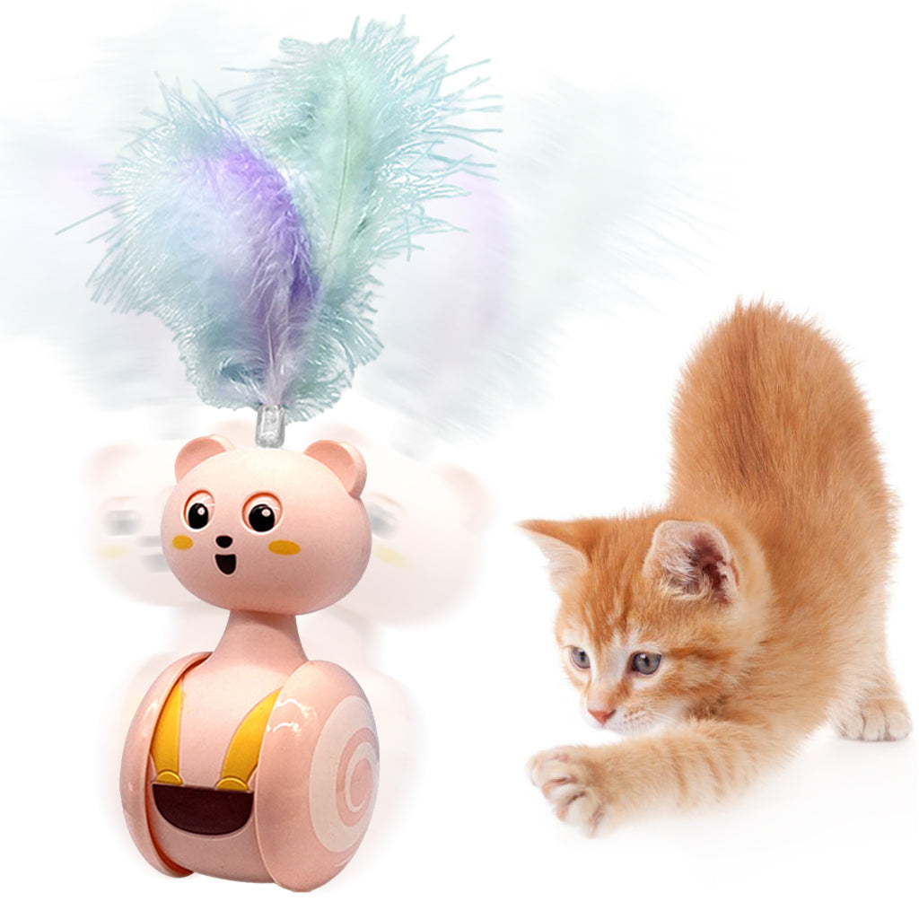 Qpets Interactive Tumbler Cat Toys, Running Cat Teaser Toy, Colorful Feather Tumbler Toy Cat Teaser Toy, Cat Playing Toys, New Cat Playing Toys, Indoor Cat Teaser Toys for Kittens(Pink)