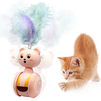 Qpets Interactive Tumbler Cat Toys, Running Cat Teaser Toy, Colorful Feather Tumbler Toy Cat Teaser Toy, Cat Playing Toys, New Cat Playing Toys, Indoor Cat Teaser Toys for Kittens(Pink)