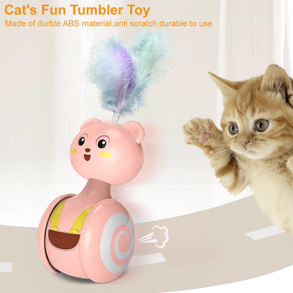 Qpets Interactive Tumbler Cat Toys, Running Cat Teaser Toy, Colorful Feather Tumbler Toy Cat Teaser Toy, Cat Playing Toys, New Cat Playing Toys, Indoor Cat Teaser Toys for Kittens(Pink)