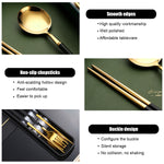 Supvox 410 Stainless Steel Knife Fork Spoon Chopstick Set, Portable Travel Utensil Flatware Sets with Case, 4Pcs Spoon Fork Knife Chopstick for Picnic Camping Travel & Outdoor Lunch (Black Gold)