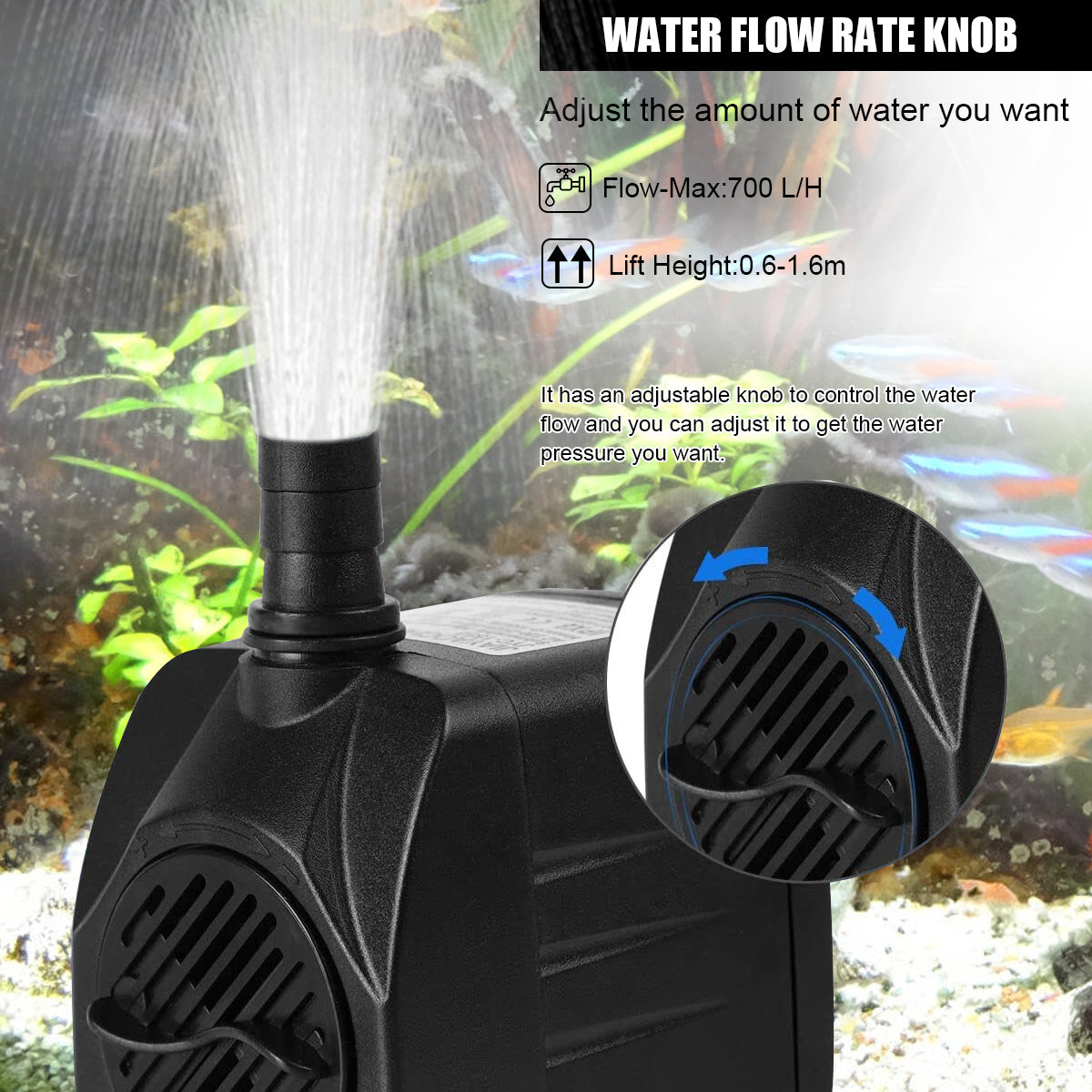 Proberos 750L/H Aquarium Pump with 12 LEDs for Water Feature, 15W Water Pump for Fountain, Fountain Motor Pump Small, Garden Accessories Small Fish Ponds Aquarium Submersible Water Pump Silent