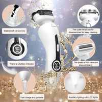 HANNEA  Trimmer for Women Shaving Machine IP7 with LCD Display Facial Razors Bikini Trimmer for Women with LED Light Cordless Hair Removal Electric Razor USB Charge Wet & Dry Use Safe Shaver for Legs Underarm