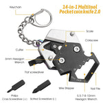 HASTHIP  Multitool Card Keychain, 14-in-1 Foldable Mini Portable Pocket Hexagonal Kit with EDC Tools,Micro Screw Driver Tool Set Kit Wrench for Outdoor Survival Camping Hiking Simple Repair (Black)