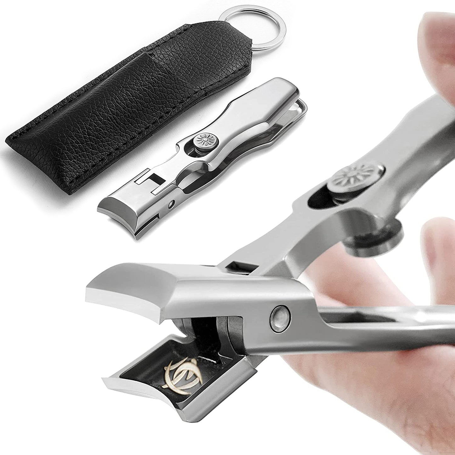 MAYCREATE  Nail Clippers For Men Stainless Steel Nail Cutter with Leather Cover Toenail Clippers for Thick Nails, Professional Nail Cutter