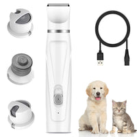 Qpets USB Rechargable 2 in 1 Dog Nail Trimmer and Dog Hair Trimmer for Small Area, Lower 58 DB Dog Nail Grinder and Dog Hair Clipper for Dogs and Cats