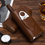 GUSTAVE  Cigar Case, Holds Up to 3 Cigars, Cedar Wood Lining Travel Cigars Case, Leather Cigar Case with Stainless Steel Cigar Cutter, Cigar Gift Set for Man (2PCS)