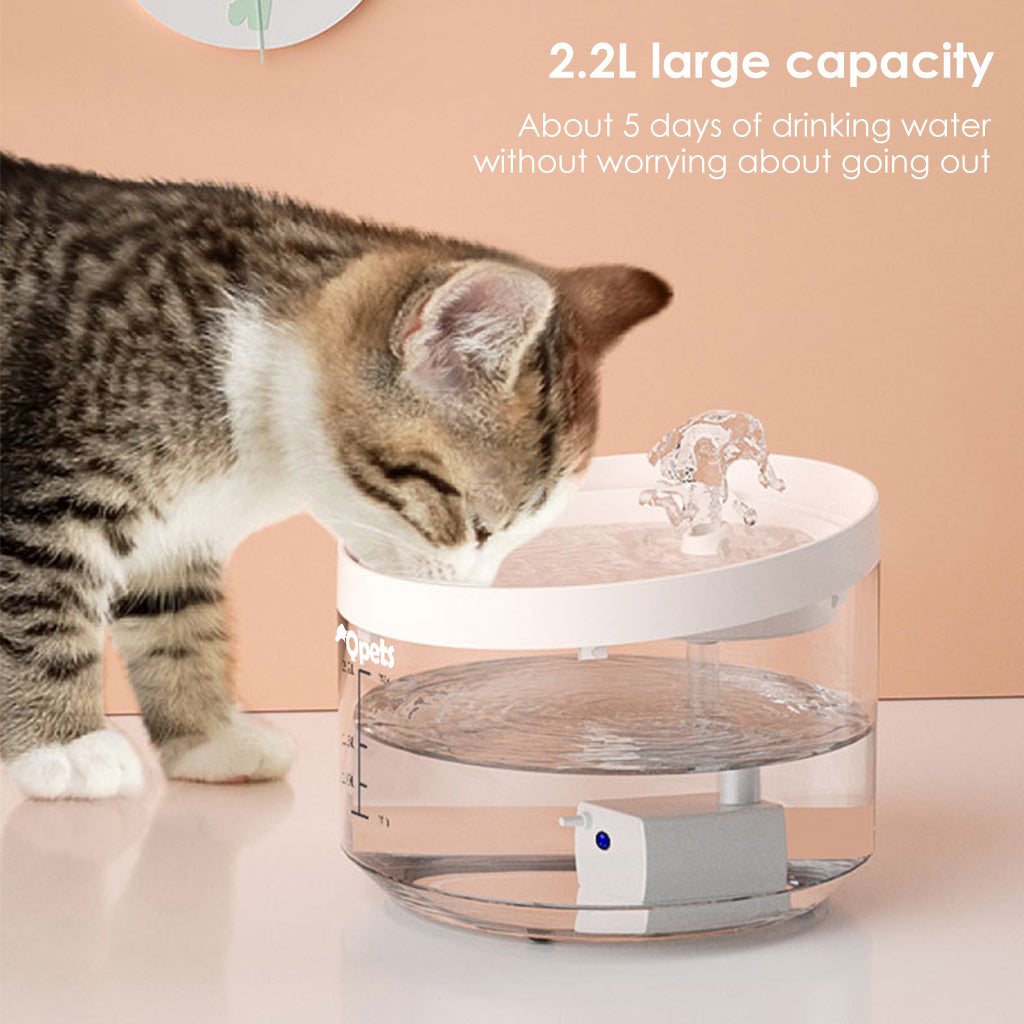 Qpets 2.2L Big Capacity Cat Water Fountain with LED Indicator Light, Automatic Power Off Cat Water Fountain with Filter, Water Dispenser for Cat, Water Fountain for Cats(USB Plug and Play)