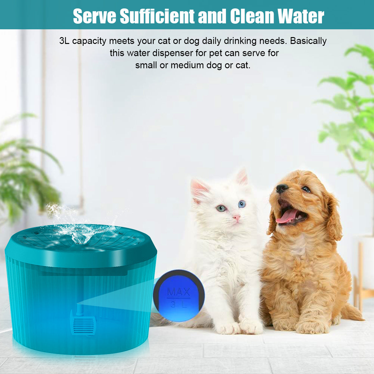 Qpets 2L Cat Water Fountain with Led Indicator Light, Safe Cat Dog Water Dispenser with Filter,Water Dispenser for Cat, Dog Water Fountain Dog Water Fountain for Cats USB Plug and Play(Green)