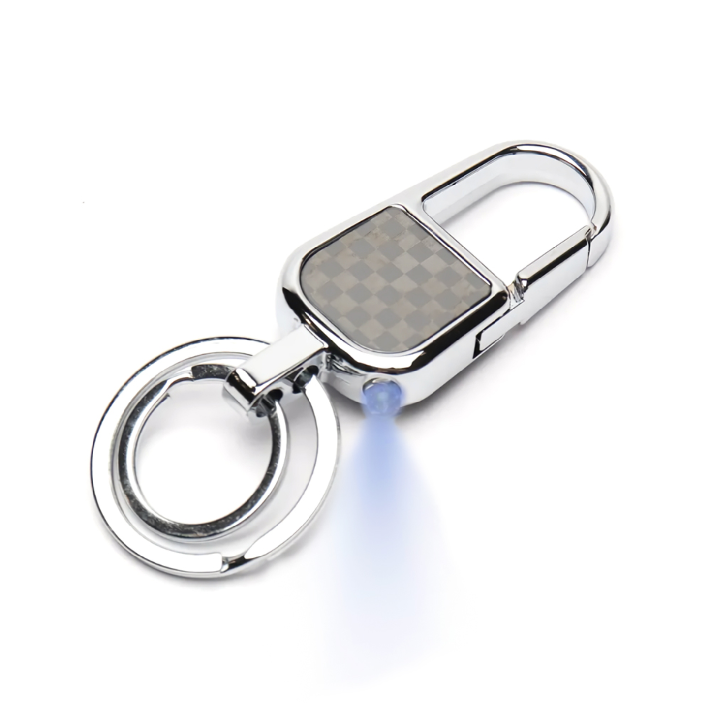 GUSTAVE Key Ring with LED, Ultra Bright Metal LED Keychain, Double Key Ring Spring Buckle Keychain with Gift Box for Home Key Ring for Bike, Silver