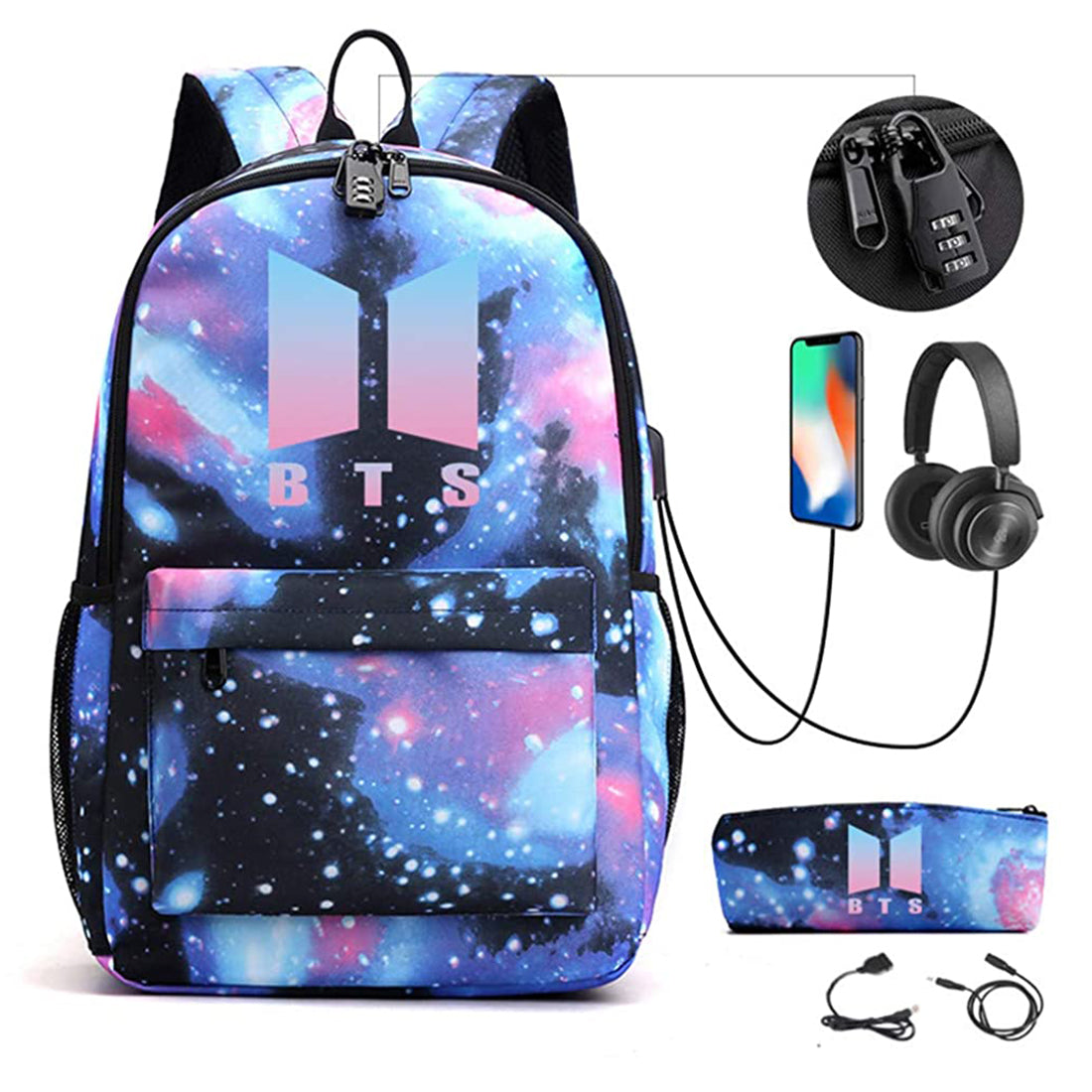 PALAY  BTS Bags for Boys School Backpack Print Design Laptop Backpack Merchendise Travel Bag with USB Charging and Combination Lock Students Backpack for Girls Boys