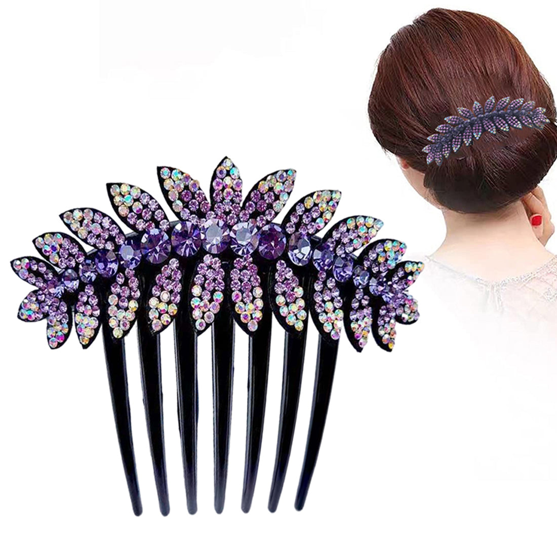 PALAY  Purple Leaf Hair Clips for Women Flower Hair Comb Pins Slide Hair Clips for Girls Crystal Barrettes Bridal Charm Hair Accessories(Purple)