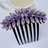 PALAY  Purple Leaf Hair Clips for Women Flower Hair Comb Pins Slide Hair Clips for Girls Crystal Barrettes Bridal Charm Hair Accessories(Purple)