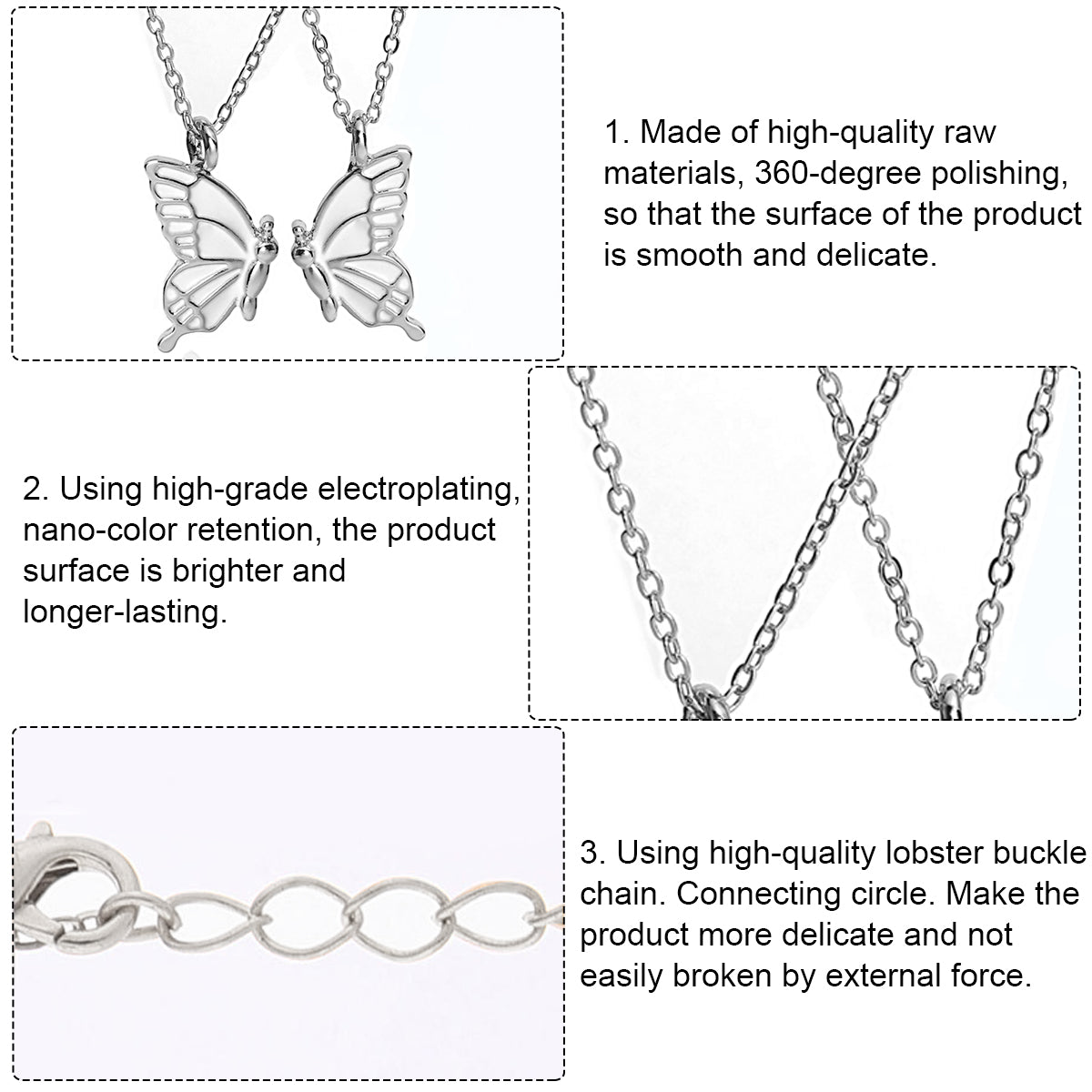 SANNIDHI 2 Pcs Necklace For Women Girls With Butterfly Pendant, Charm Necklace Alloy Necklace Gift For Birthday, Anniversary, Valentine Day(Sliver)