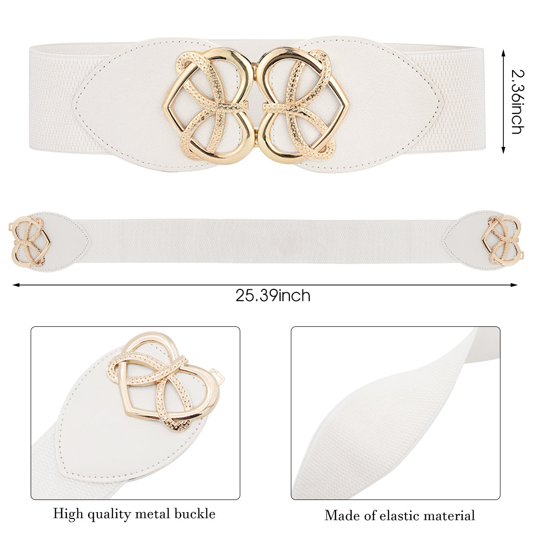 ZIBUYU Retro Wide Elastic Waist Belt Stretchy Stylish Dress Belts with Interlocking buckle Belts Waistband for Women-White