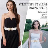 ZIBUYU Retro Wide Elastic Waist Belt Stretchy Stylish Dress Belts with Interlocking buckle Belts Waistband for Women-White