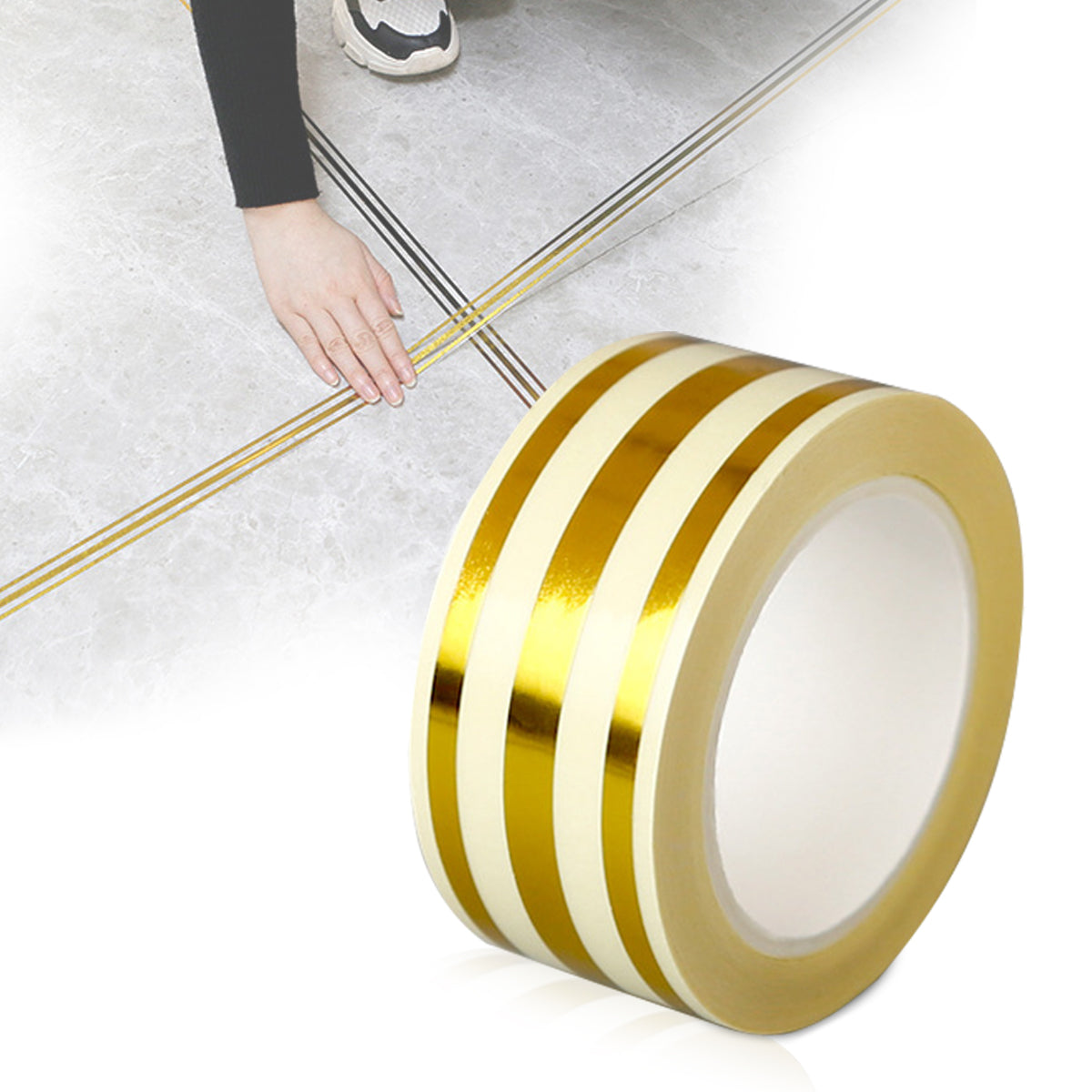 HASTHIP 5M Golden Tile Gap Tape, Home Tile Sticker Waterproof Tape PVC Self Adhesive Tape Ceramic Tile Gap Tape for Detailing Wall, Floor Tile Gap, Cabinetry (2.5CM*5M)