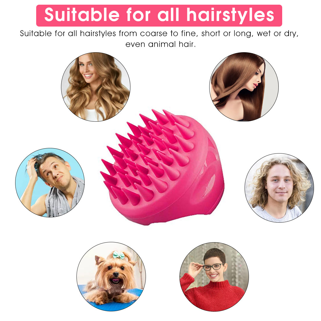 ELEPHANTBOAT  Hair Scalp Massager Shampoo Brush with Soft Silicone Bristles, Comfort Scalp Care Manual Head Massager for Anti Dandruff, Exfoliating-Pink