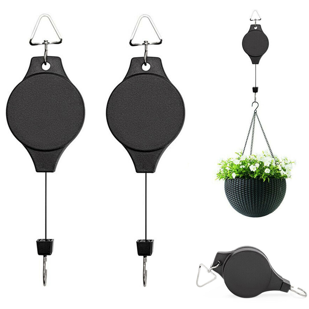 HASTHIP  2Pcs Hooks for Hanging Plants, Retractable Plant Hanger Easy Reach Hanging Flower Basket, Plant Hook Pulley for Garden Baskets Pots and Birds Feeder