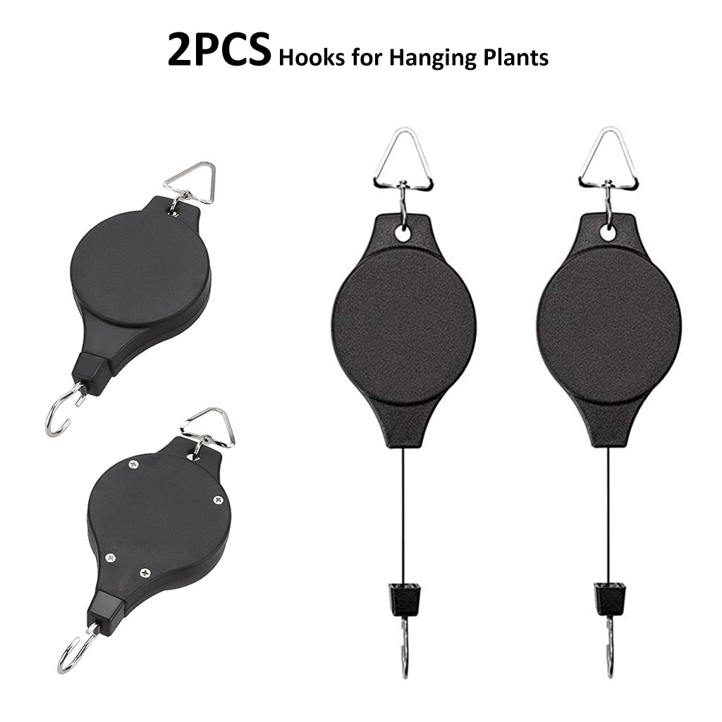 HASTHIP  2Pcs Hooks for Hanging Plants, Retractable Plant Hanger Easy Reach Hanging Flower Basket, Plant Hook Pulley for Garden Baskets Pots and Birds Feeder