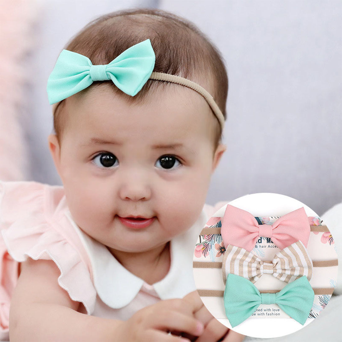 ZIBUYU 3PCS Baby Girl Nylon Headbands Infant Flower Elastic Hair band Bows Wraps For Newborn Toddler Hair Accessories