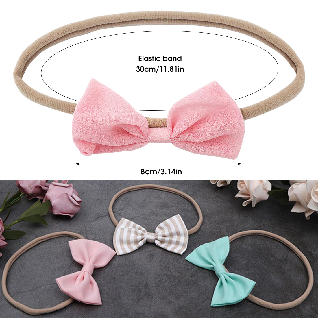 ZIBUYU 3PCS Baby Girl Nylon Headbands Infant Flower Elastic Hair band Bows Wraps For Newborn Toddler Hair Accessories