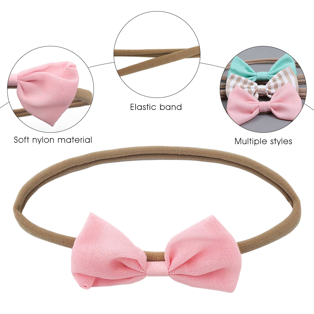 ZIBUYU 3PCS Baby Girl Nylon Headbands Infant Flower Elastic Hair band Bows Wraps For Newborn Toddler Hair Accessories