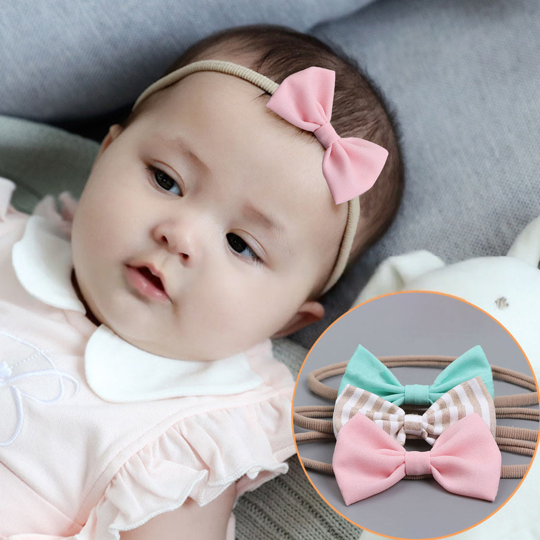 ZIBUYU 3PCS Baby Girl Nylon Headbands Infant Flower Elastic Hair band Bows Wraps For Newborn Toddler Hair Accessories