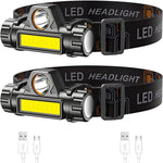 HASTHIP 2Pcs Head Light for Outdoor Camping Fishing Running Hiking, Waterproof Ultra Bright and Zoomable Head Torch, Detachable and Rechargeable Magnetic LED Headlamp with USB Cable